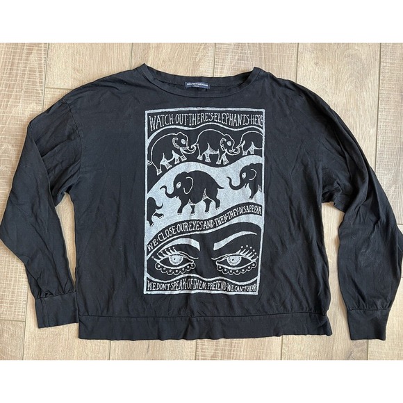 Brandy Melville 'Watch Out For Elephants Here' Tshirt Long Sleeve One Size - Picture 1 of 7
